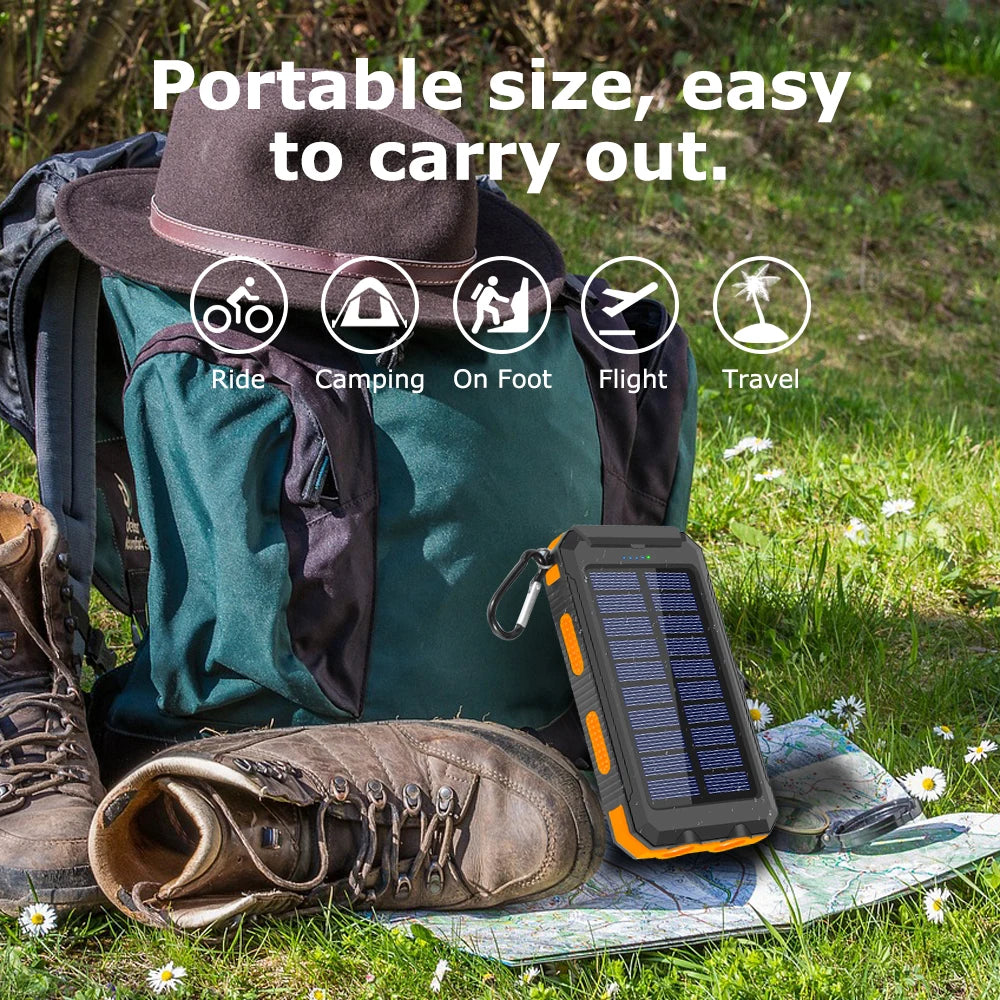 Waterproof Outdoor Solar Power Bank 20000Mah Dual USB Travel Outdoor Solar Mobile Phone Charger Solar Powerbanks for Camping